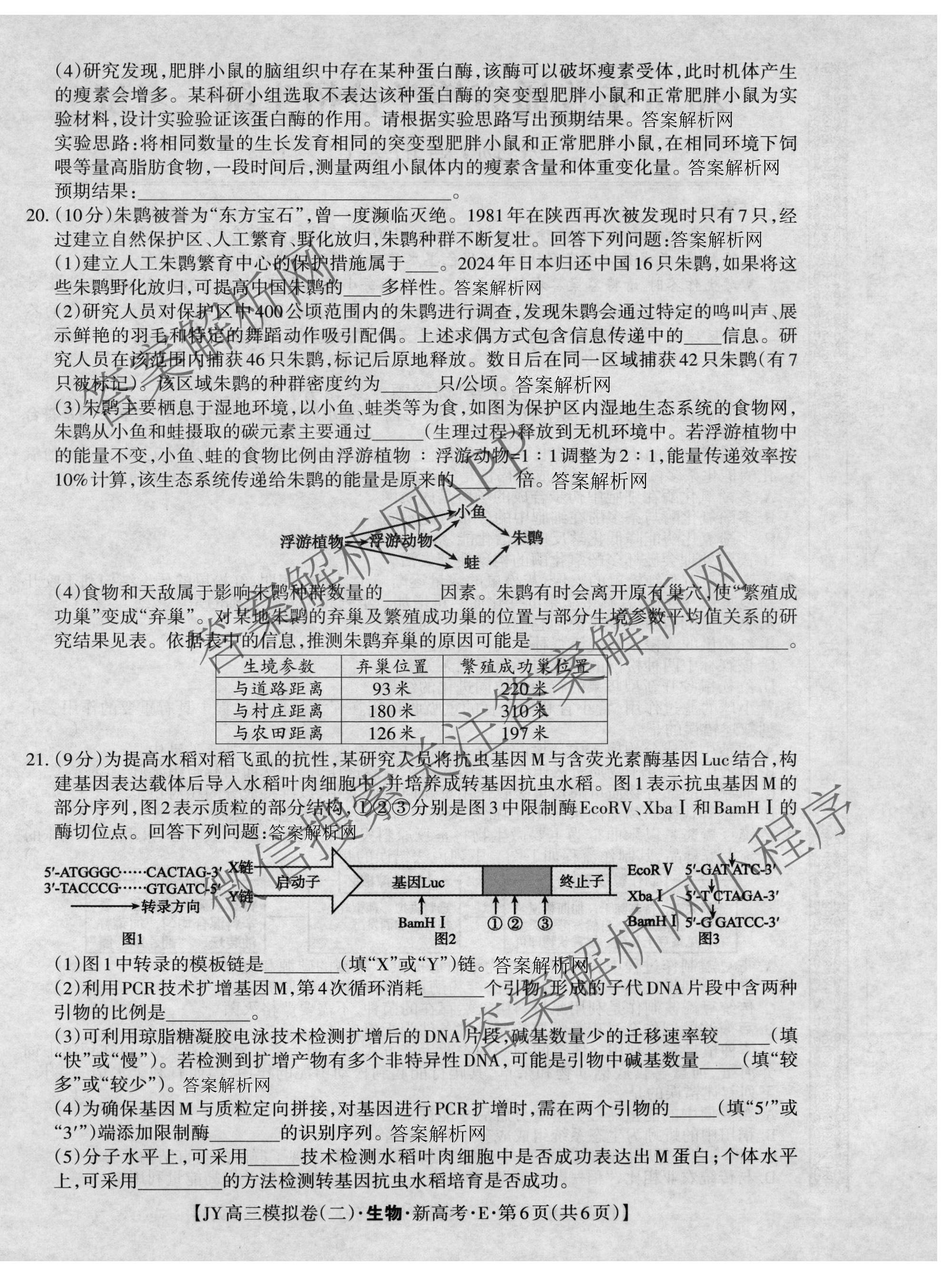 2026年普通高等学校招生统一考试JY高三模拟卷(二)（含物理(新高考·A) 政治(新高考·A) 生物(新高考·E)等14份）生物试题