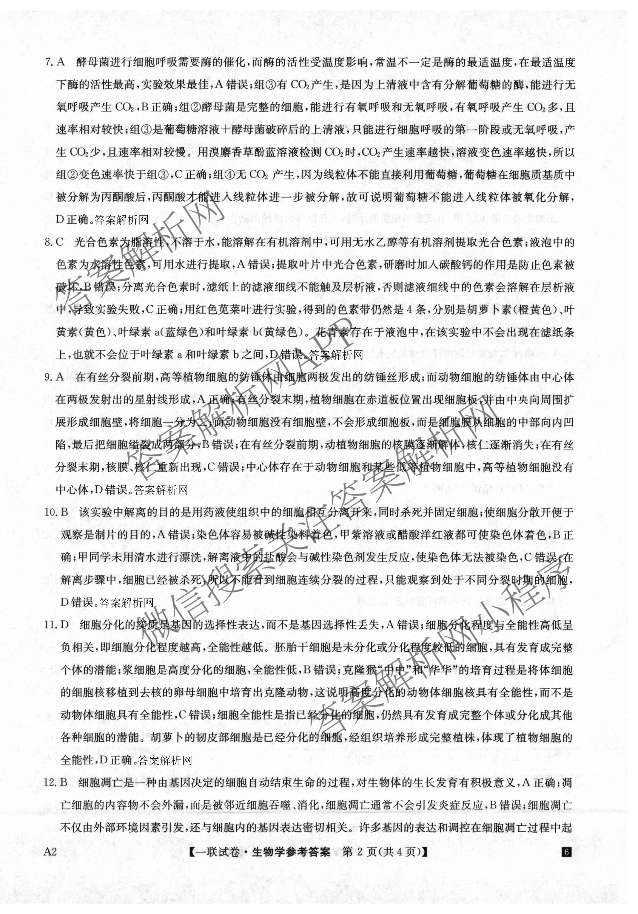 全国名校大联考2025~2026学年高三第一次联考(月考)试卷及答案汇总（含历史(河南)、化学(A2)、物理(A1)等）生物答案