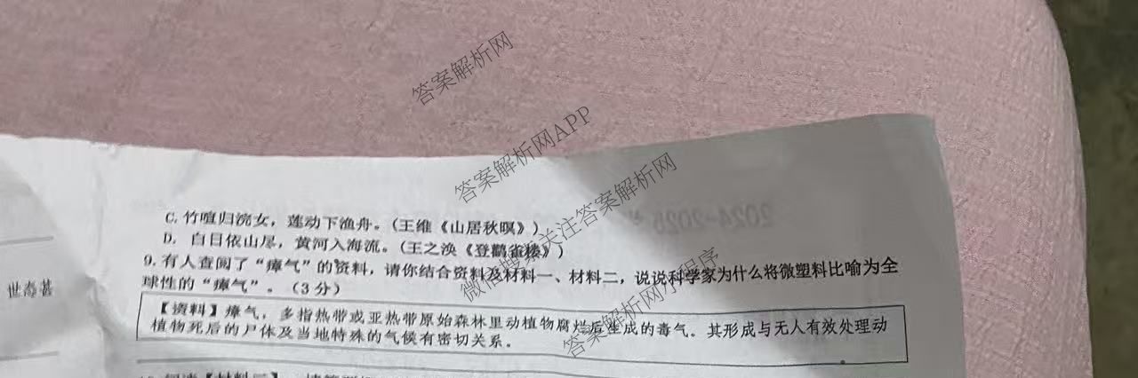 安徽省淮南市2024-2025学年度第二学期八年级期末教学质量检测各科答案及试卷: 含物理 生物 道德与法治试卷解析语文试题