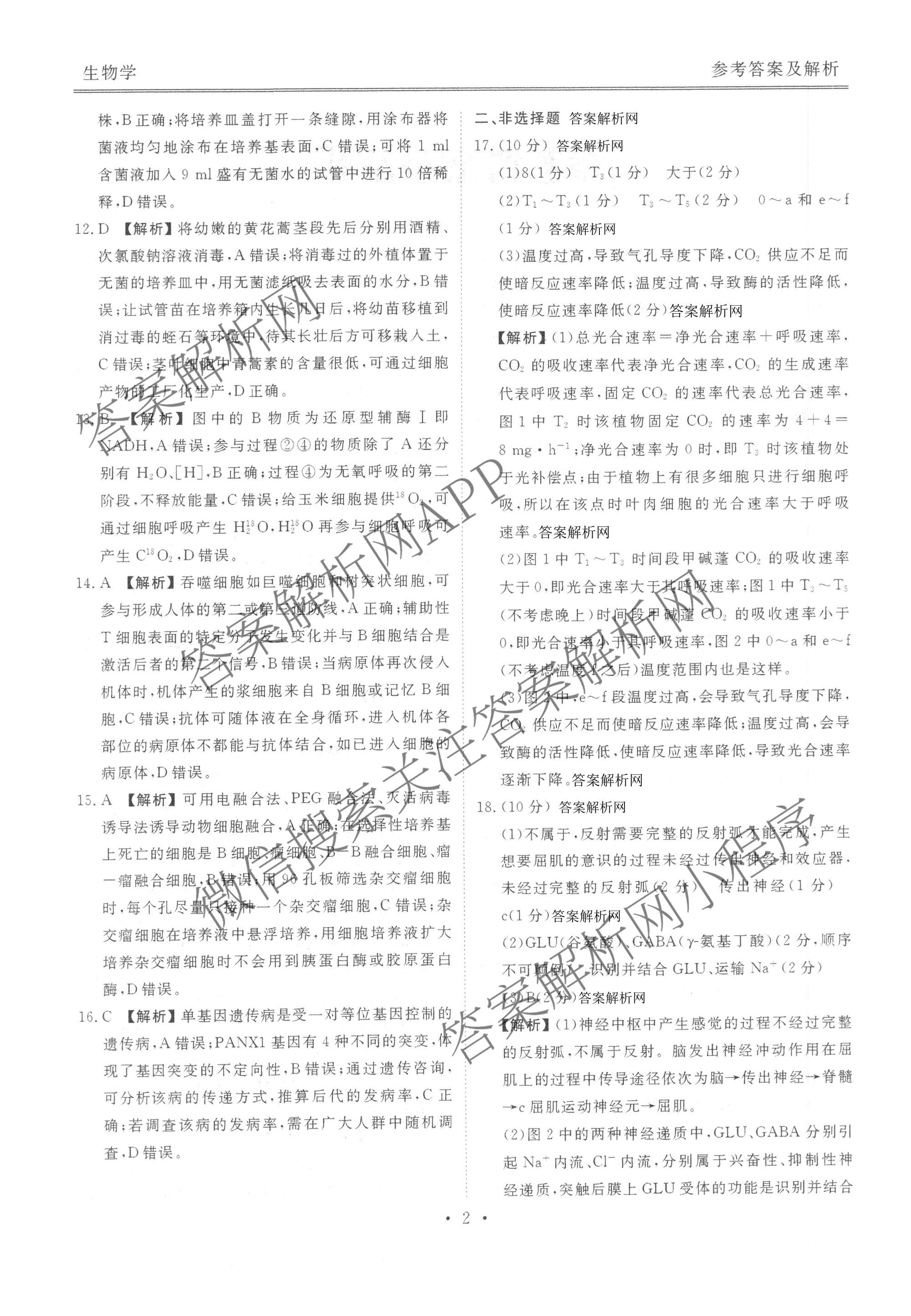 衡水金卷2025-2026学年度高三年级适应性测试(一)各科答案及试卷(已更新地理 生物 语文等9份)生物答案