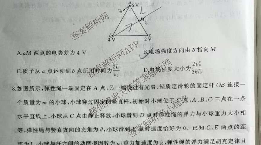 百师联盟2026届高三开学摸底联考各科答案及试卷（含化学(百G) 物理(百L) 英语(百B)等）物理试题