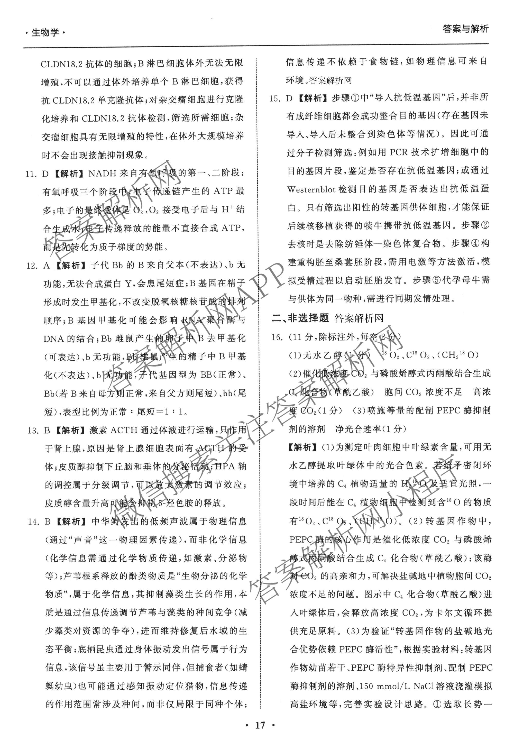 天舟高考衡中同卷2026年普通高等学校招生全国统一考试模拟信息卷(五)5各科答案及试卷（含化学(LE)、地理(WY)、语文(B)等）生物答案