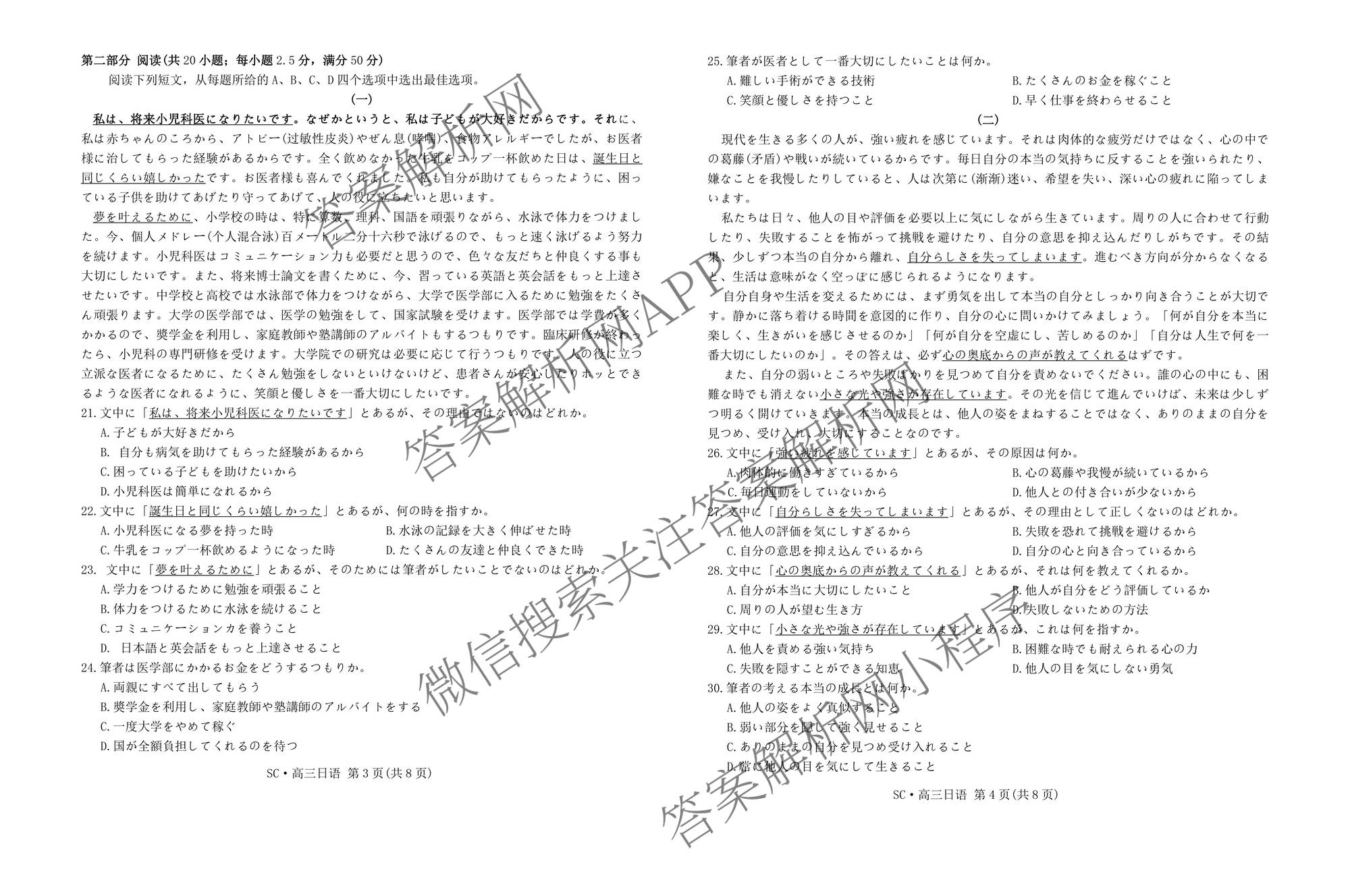 四川省大数据智学领航联盟2026-2027学年高三上学期入学定时模拟训练(9月)（含化学 英语 生物等10份）日语试题
