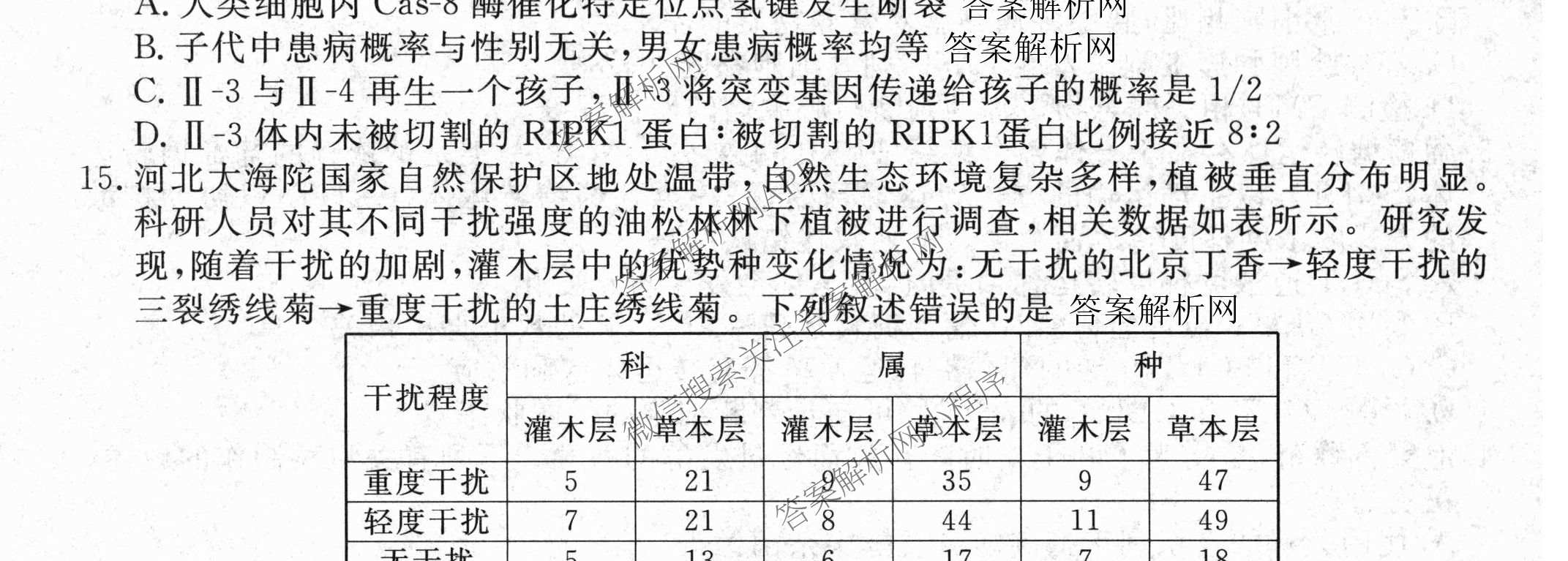 衡水金卷2025-2026学年度高三年级适应性测试(二): 含化学 物理 生物试卷解析生物试题