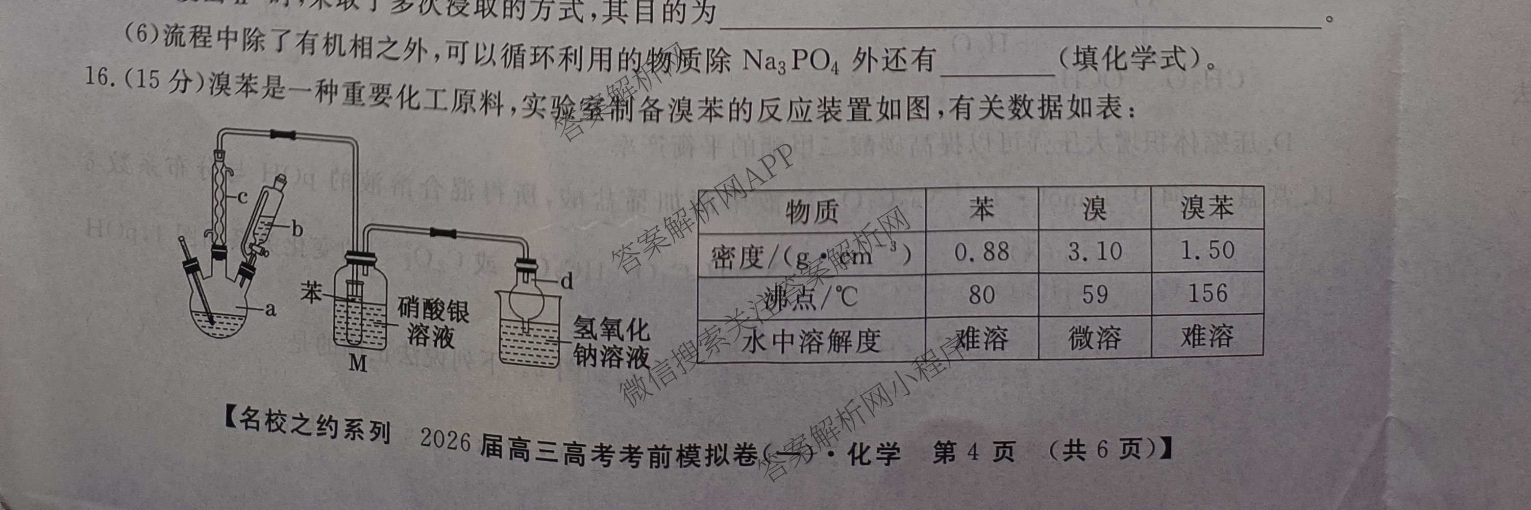 名校之约系列2026届高三高考考前模拟卷(一)1各科答案及试卷: 含地理(山东) 生物 化学试卷解析化学试题