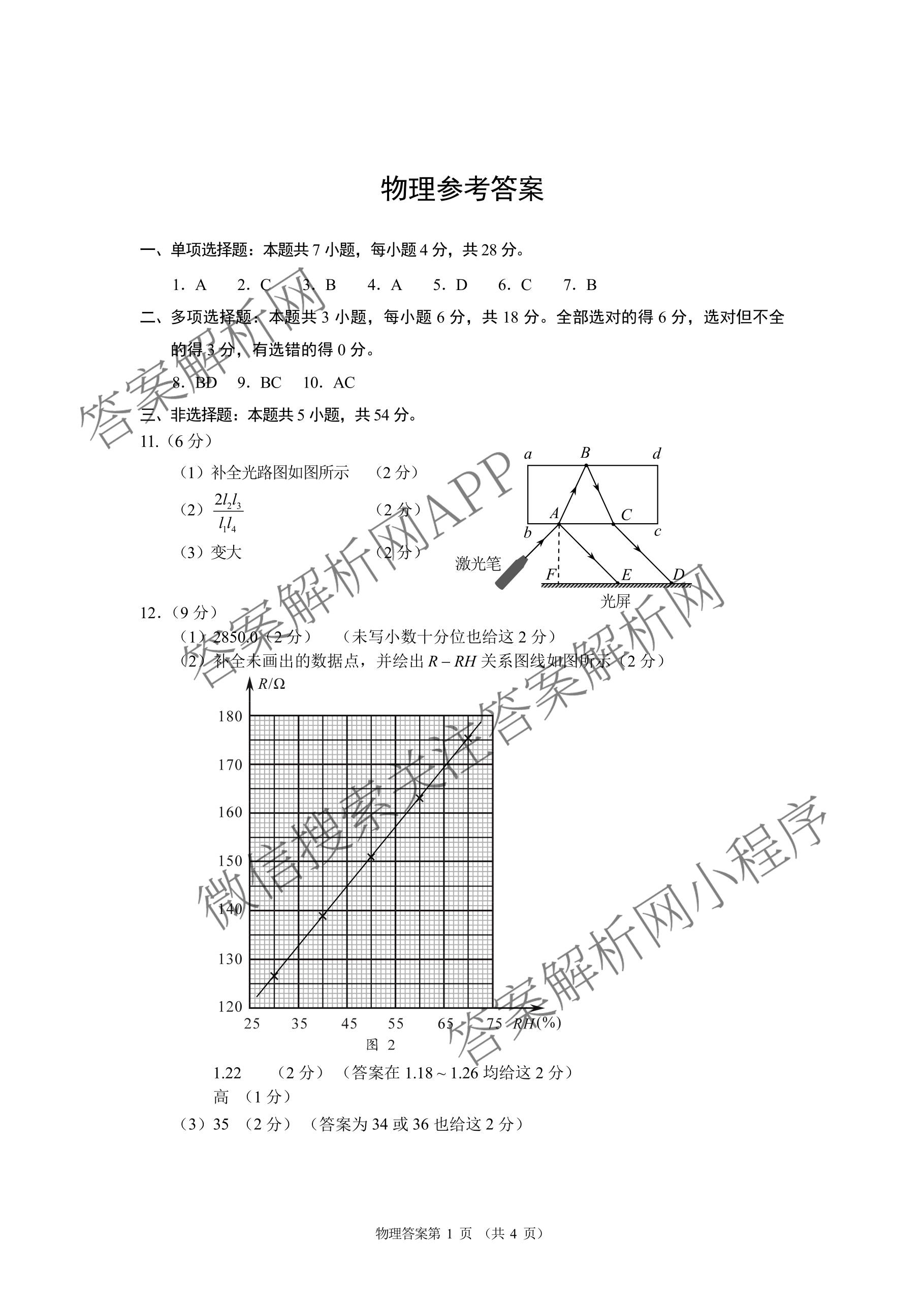 河南省郑州市第四高级中学2026届高三下学期适应性考试(4月无标题)（含政治、生物、英语等9份）物理答案