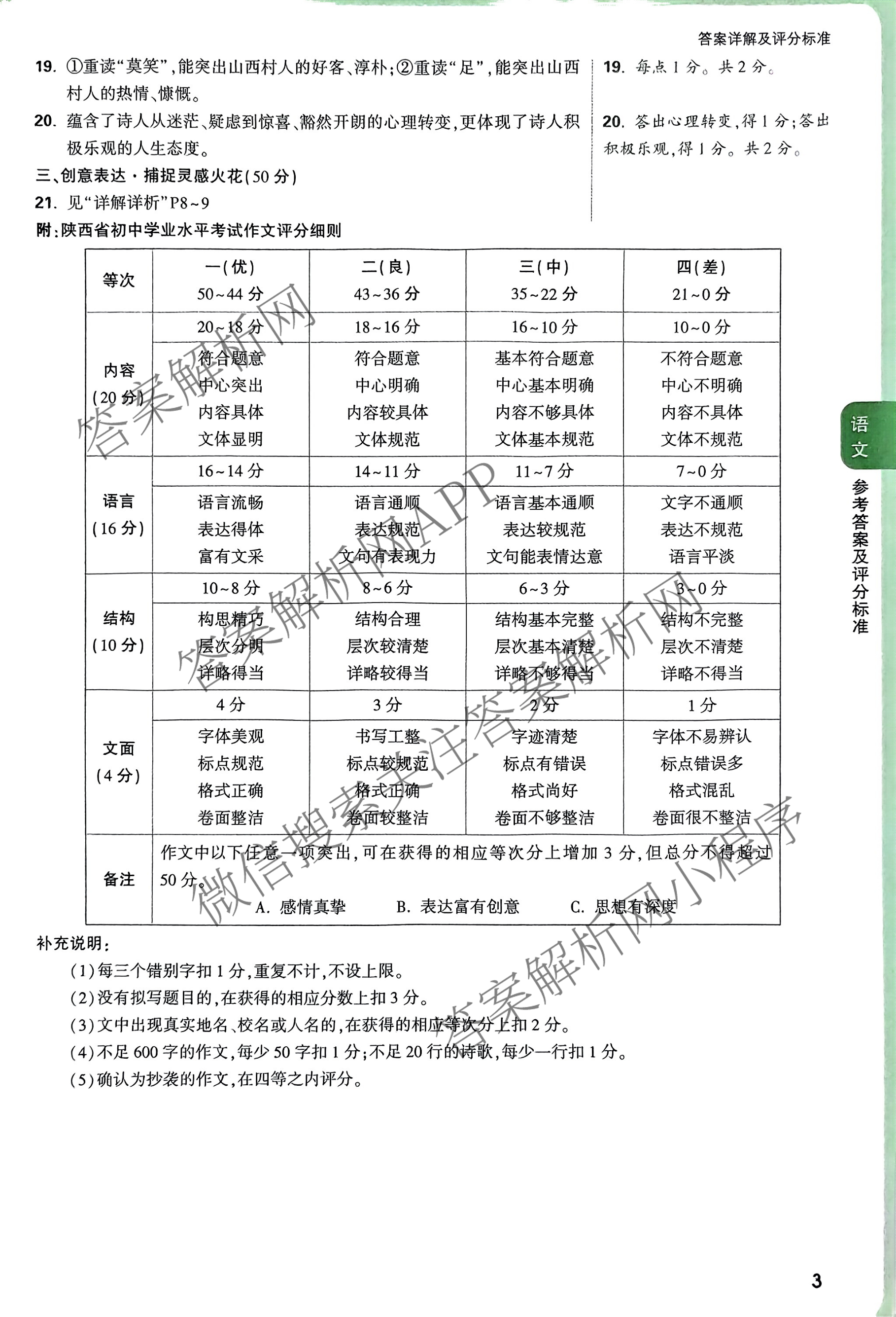 2025年陕西省初中学业水考试定心卷各科答案及试卷: 含化学、生物(二)、道德与法治试卷解析语文答案